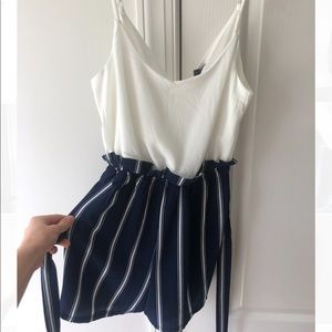 New Lily Rose Romper, size small. White top with navy and white stripes.